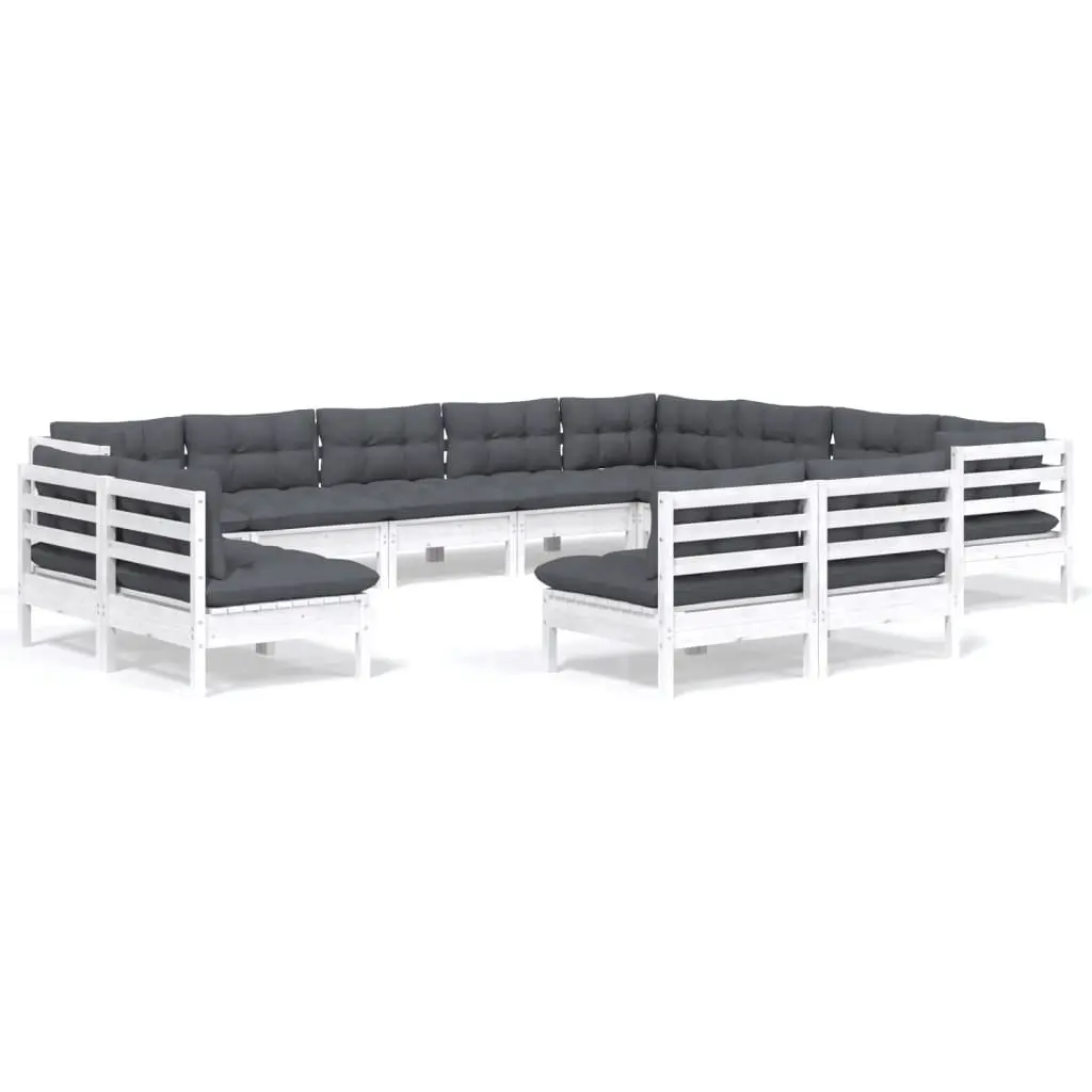 12 Piece Garden Lounge Set with Cushions White Solid Pinewood 3096876