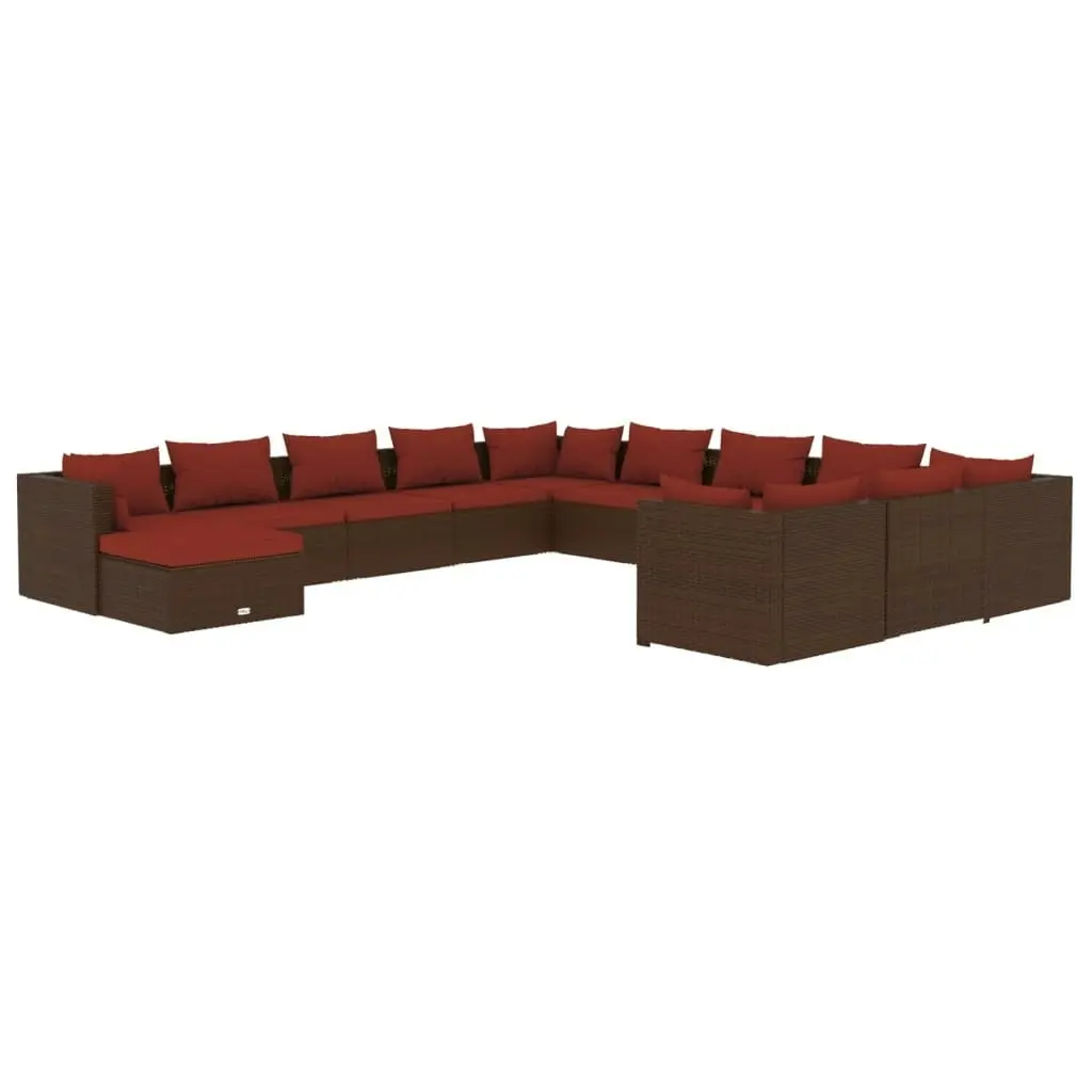 12 Piece Garden Lounge Set with Cushions Poly Rattan Brown 3102731