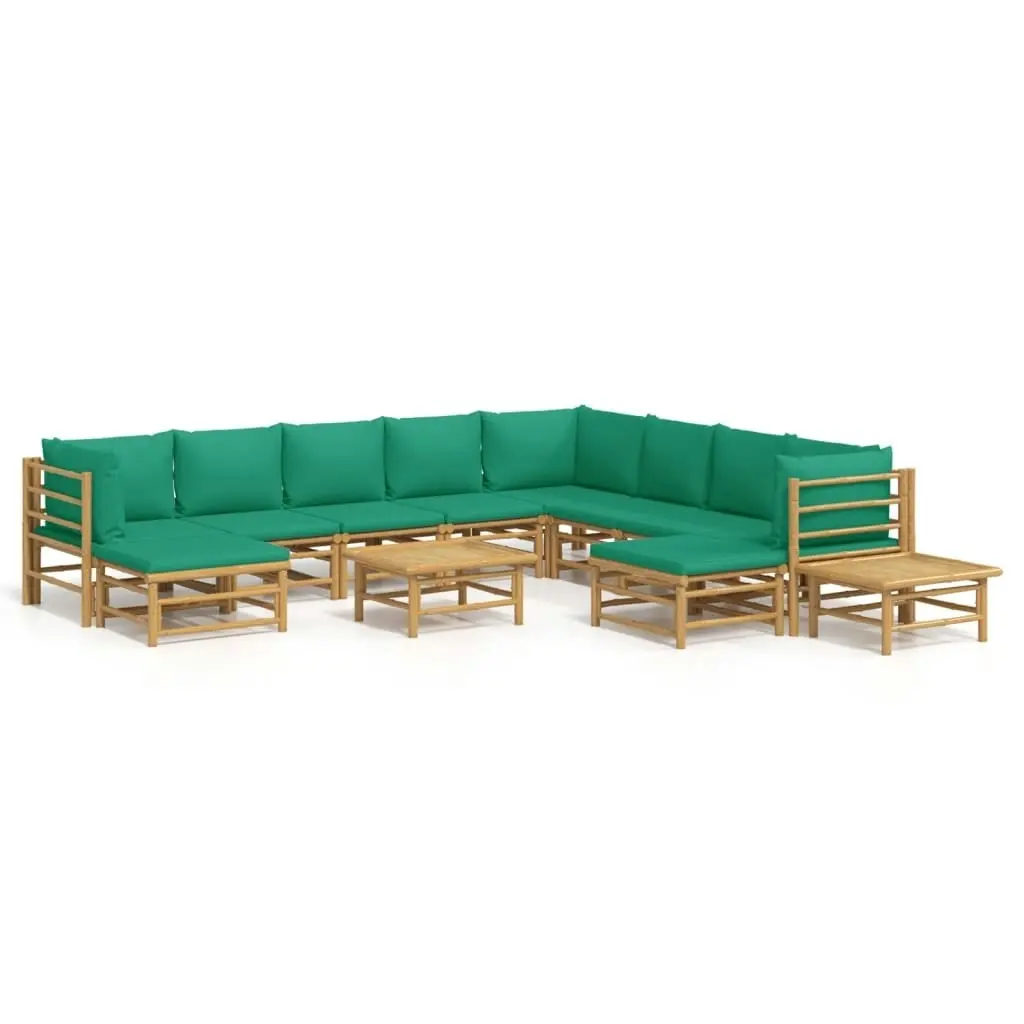 12 Piece Garden Lounge Set with Green Cushions  Bamboo 3155163