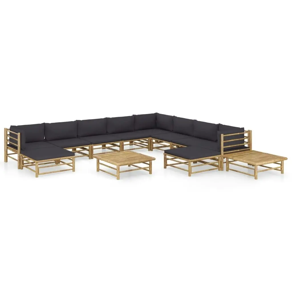 12 Piece Garden Lounge Set with Dark Grey Cushions Bamboo 3058228