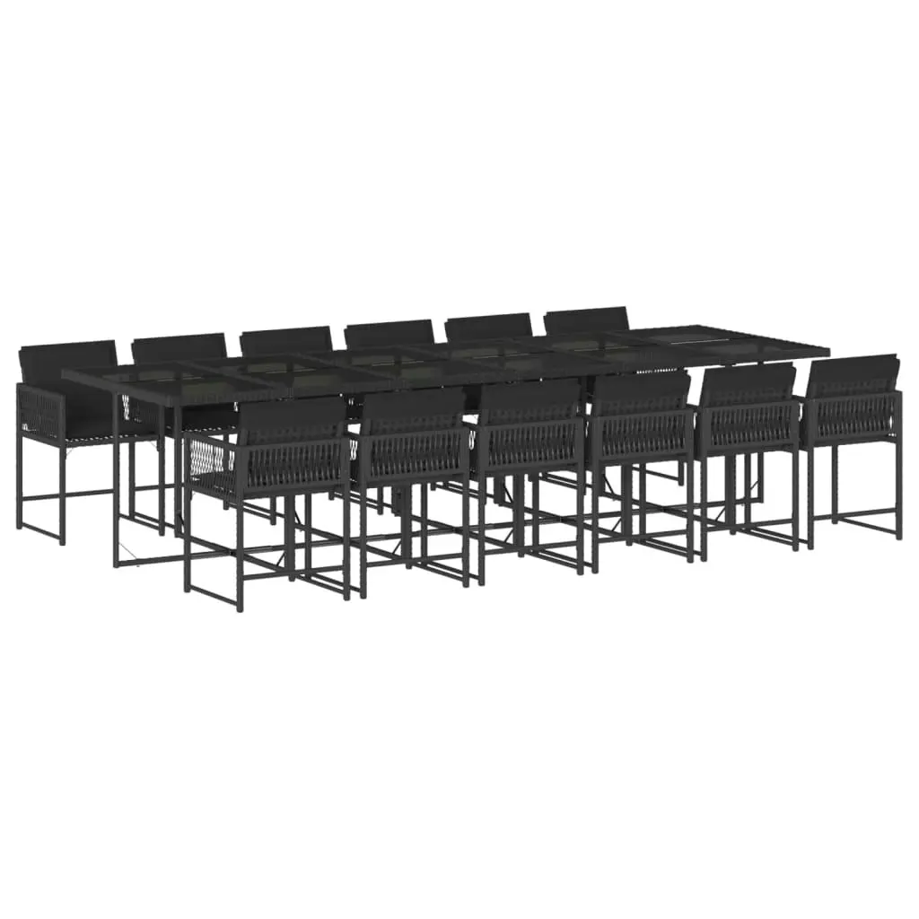 13 Piece Garden Dining Set with Cushions Black Poly Rattan 3211483