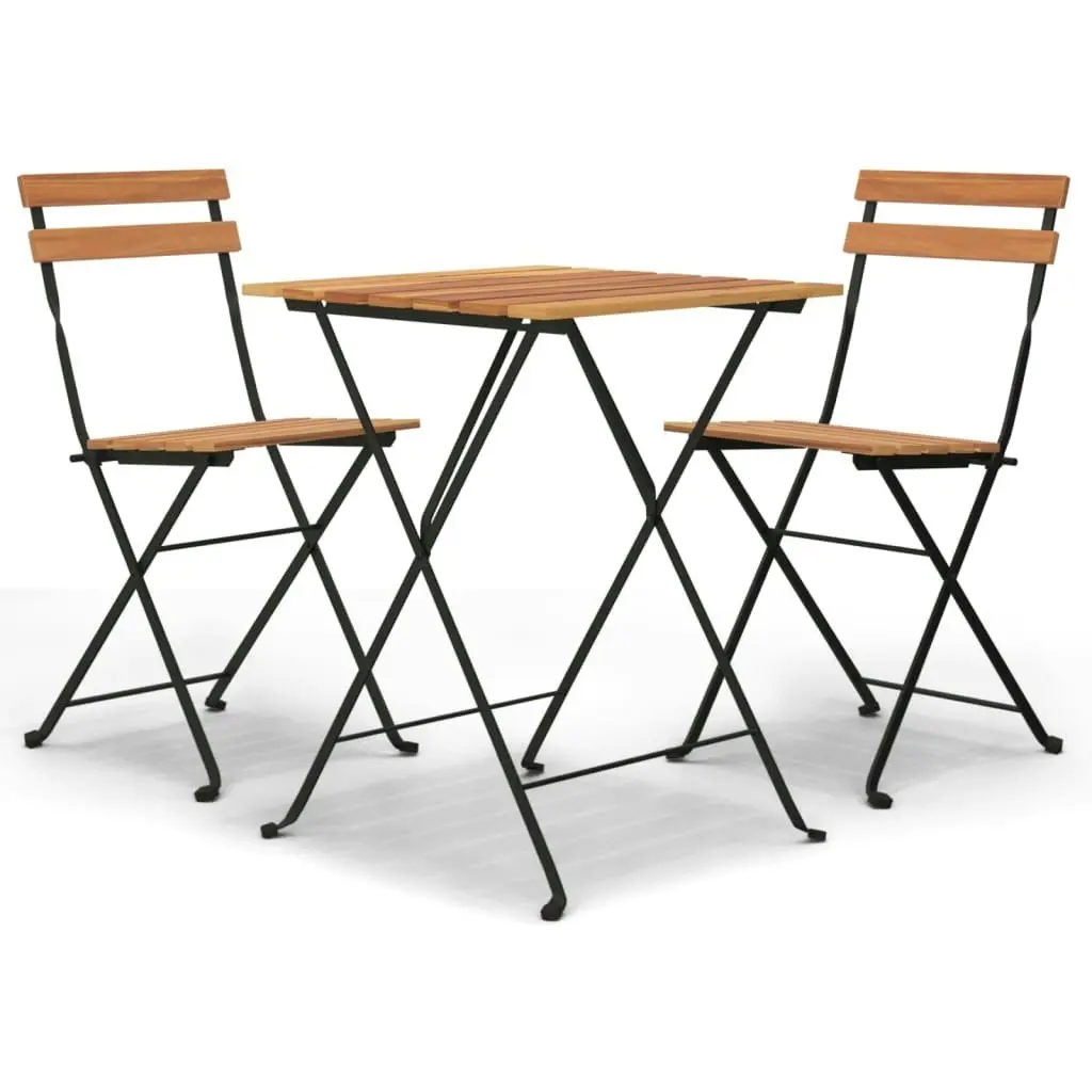 3 Piece Folding Bistro Set Solid Wood Teak and Steel 319977