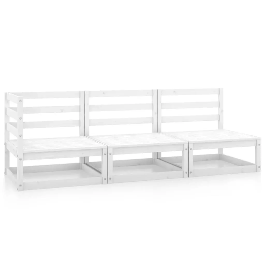 3 Piece Garden Lounge Set White Solid Pinewood 805706