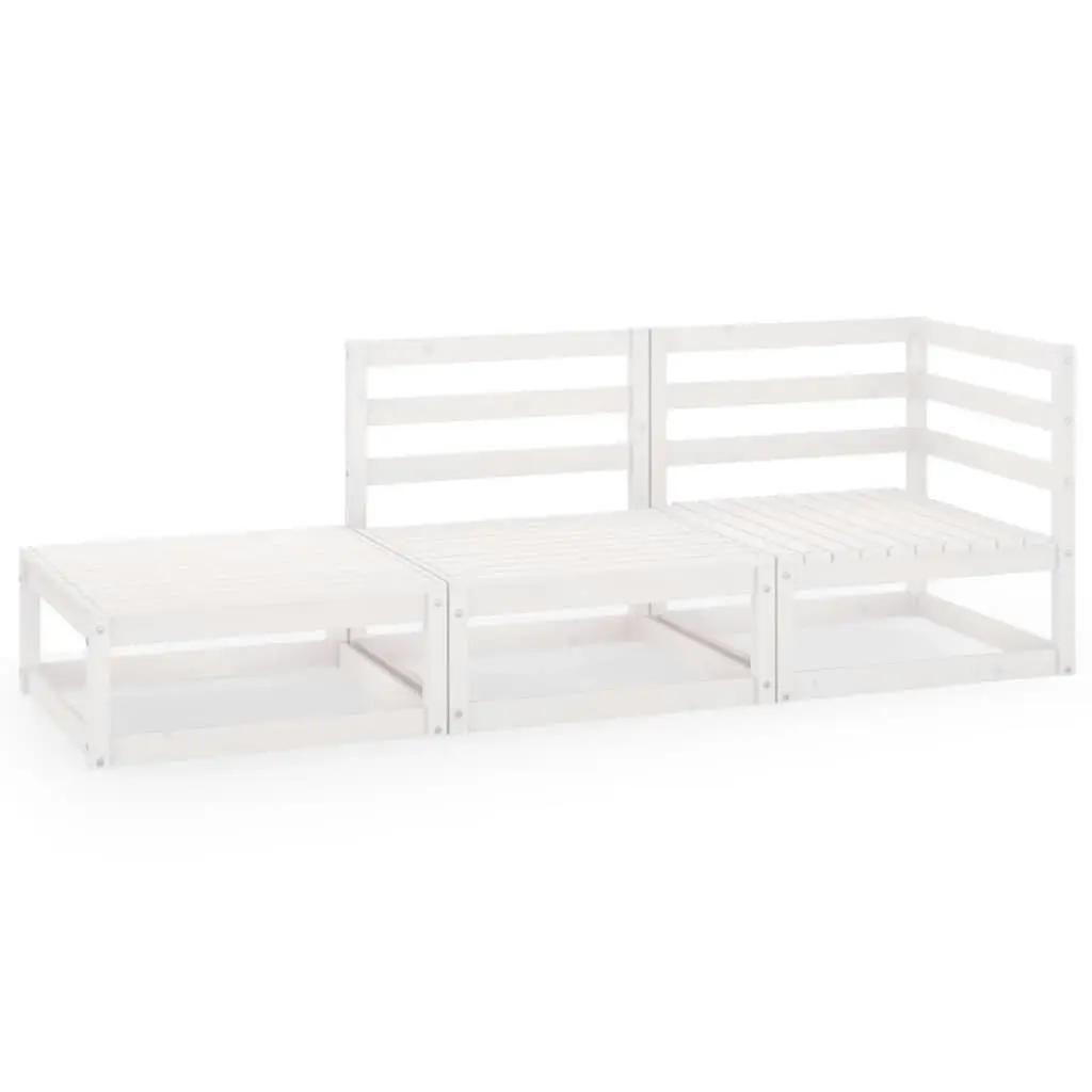 3 Piece Garden Lounge Set White Solid Wood Pine 3075470