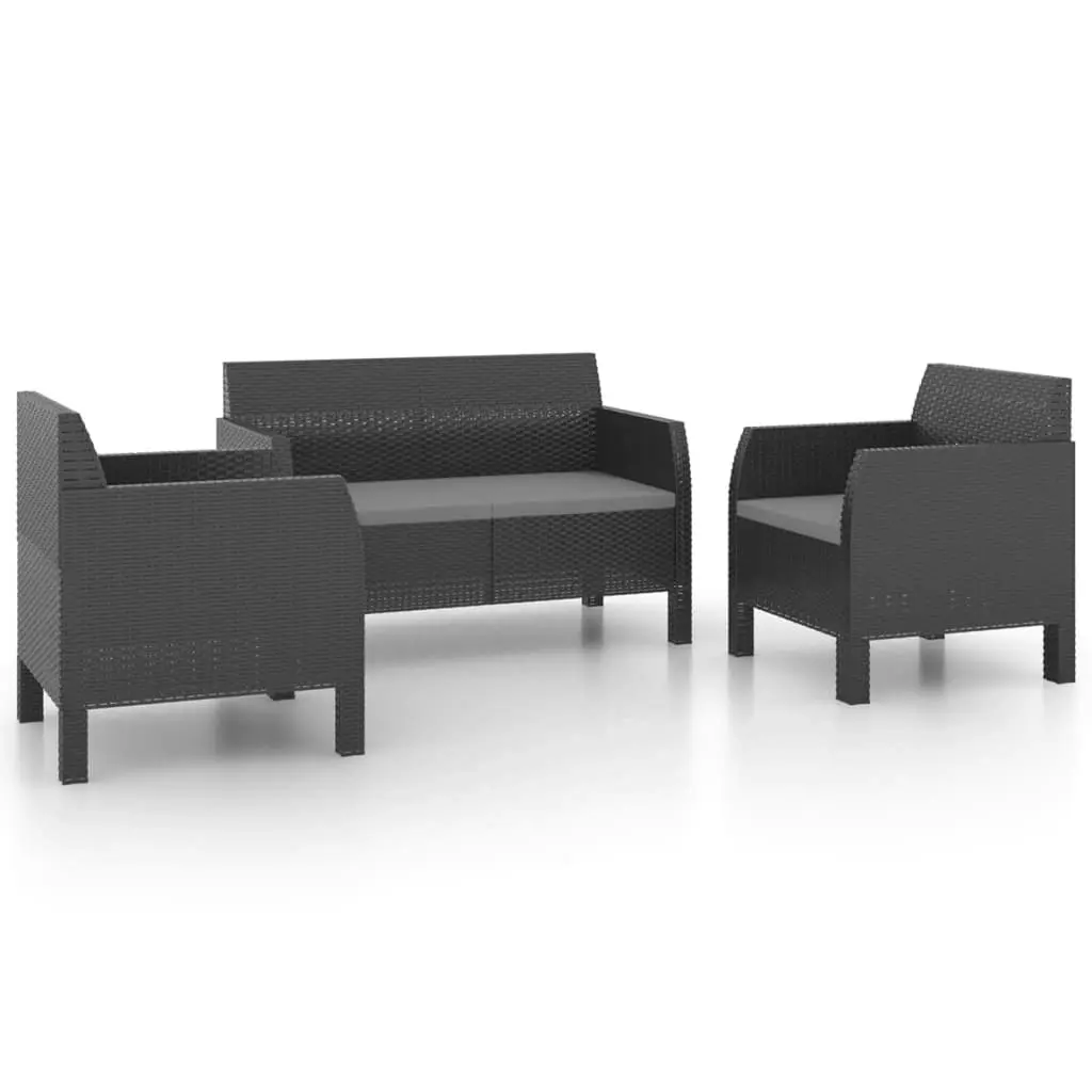 3 Piece Garden Lounge Set with Cushions PP Rattan Anthracite 3079671