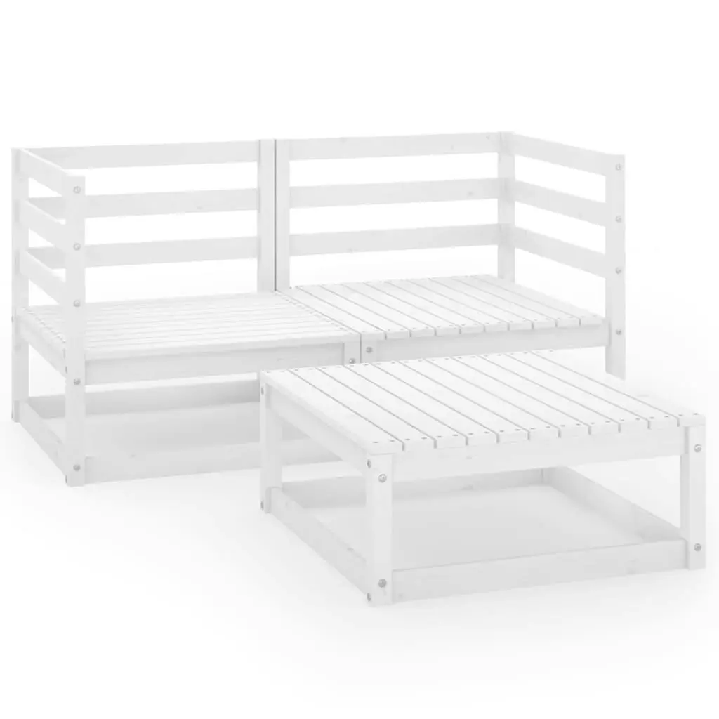 3 Piece Garden Lounge Set White Solid Pinewood 3075250