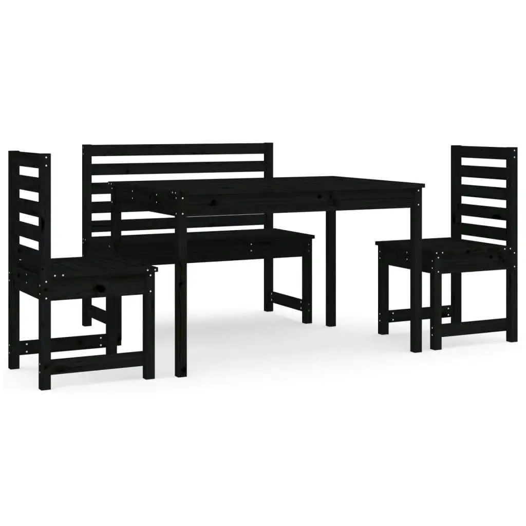 4 Piece Garden Dining Set Black Solid Wood Pine 3154699