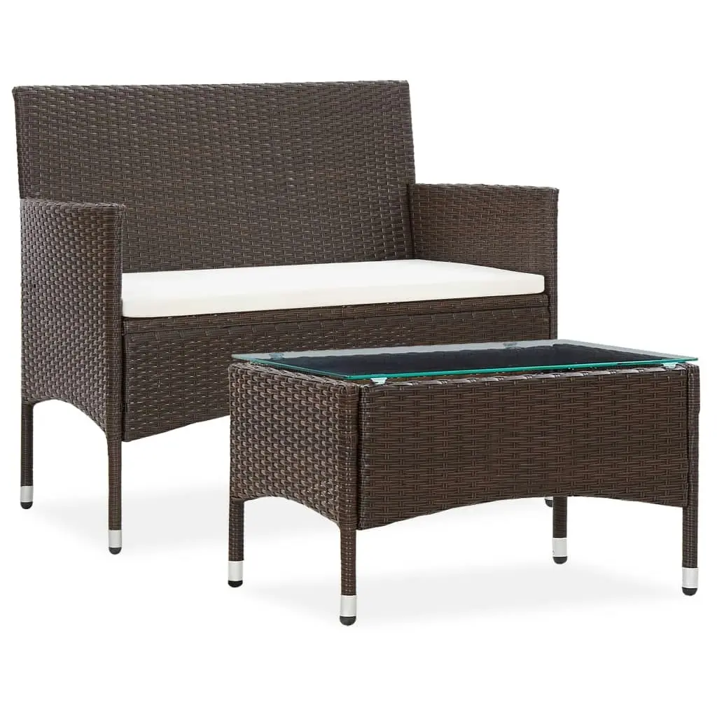 2 Piece Garden Lounge Set with Cushion Poly Rattan Brown 3059318