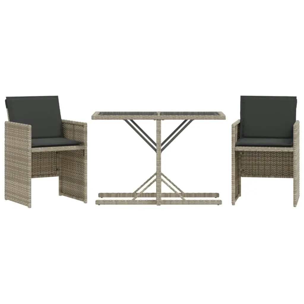 3 Piece Bistro Set with Cushions Light Grey Poly Rattan 365070