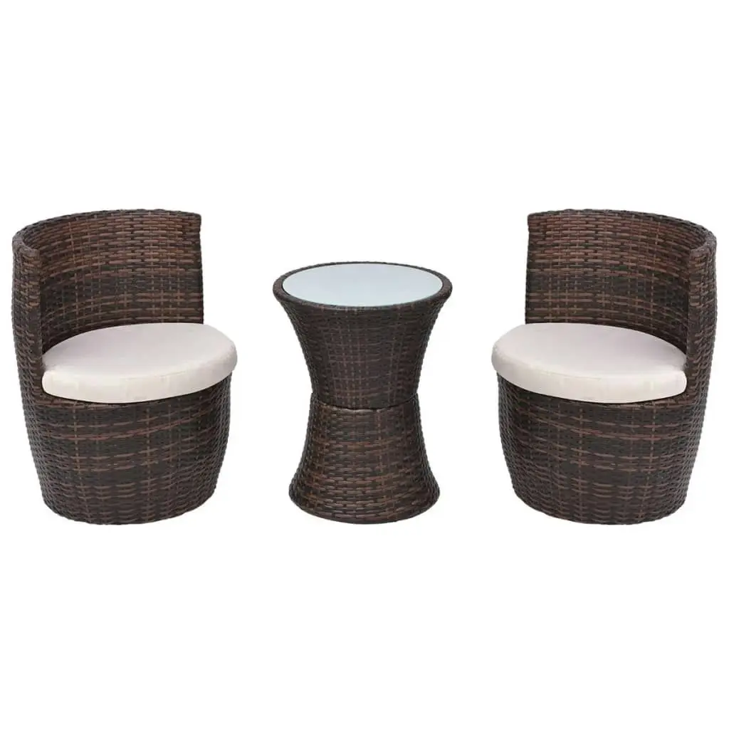 3 Piece Bistro Set with Cushions Poly Rattan Brown 43111