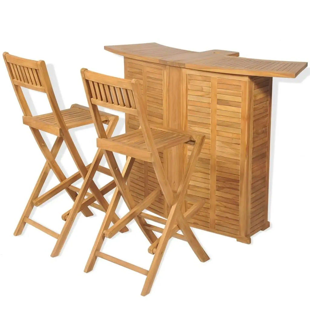 3 Piece Bistro Set with Folding Chairs Solid Teak Wood 43805