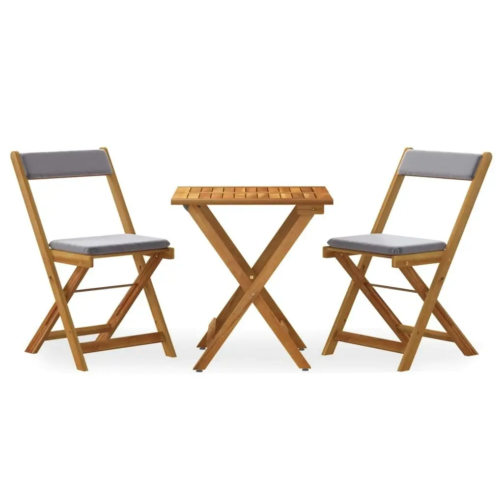 3 Piece Folding Bistro Set with Cushions Solid Wood Acacia 319705