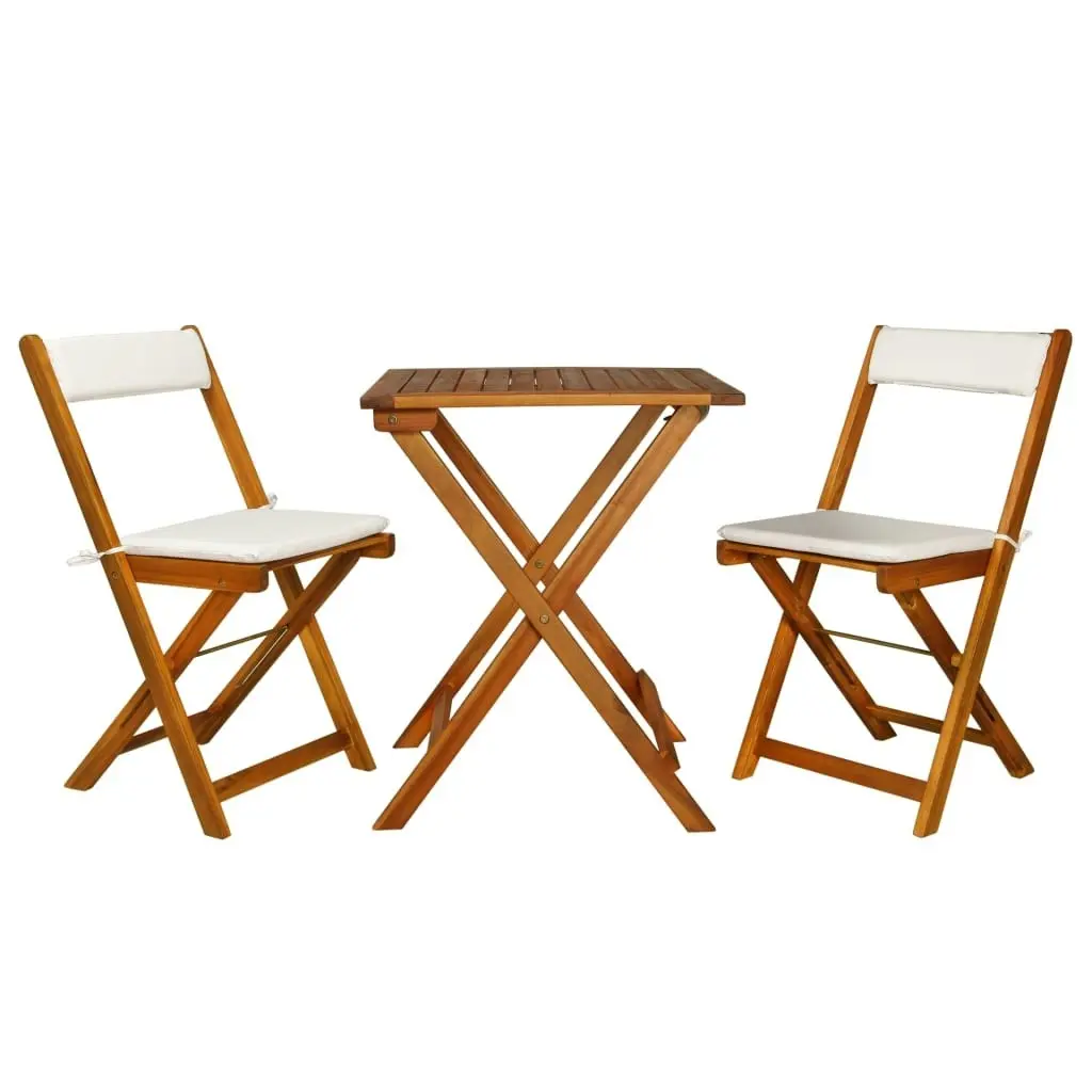 3 Piece Folding Bistro Set with Cushions Solid Acacia Wood 44014