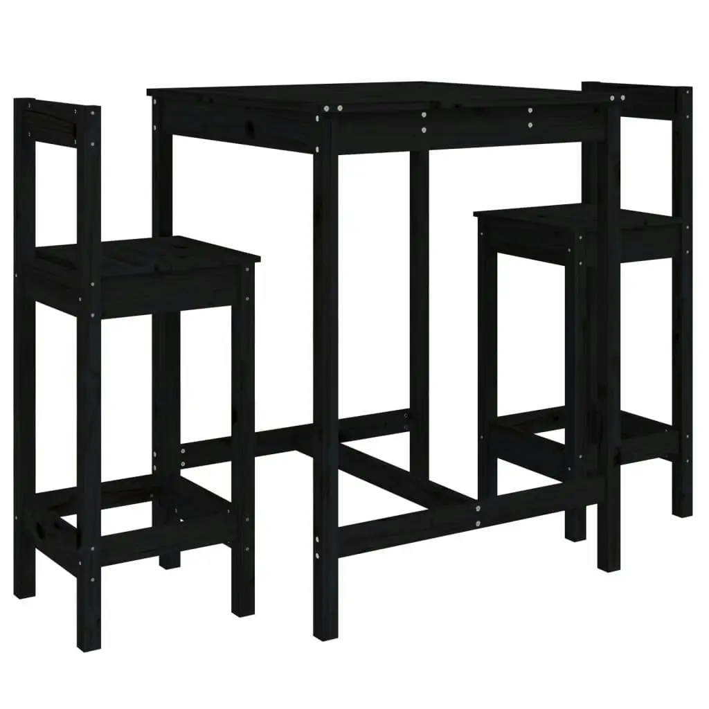 3 Piece Garden Bar Set Black Solid Wood Pine 3154739