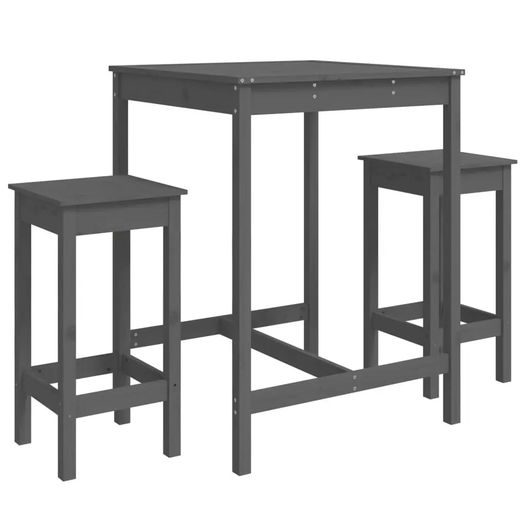 3 Piece Garden Bar Set Grey Solid Wood Pine 3154727