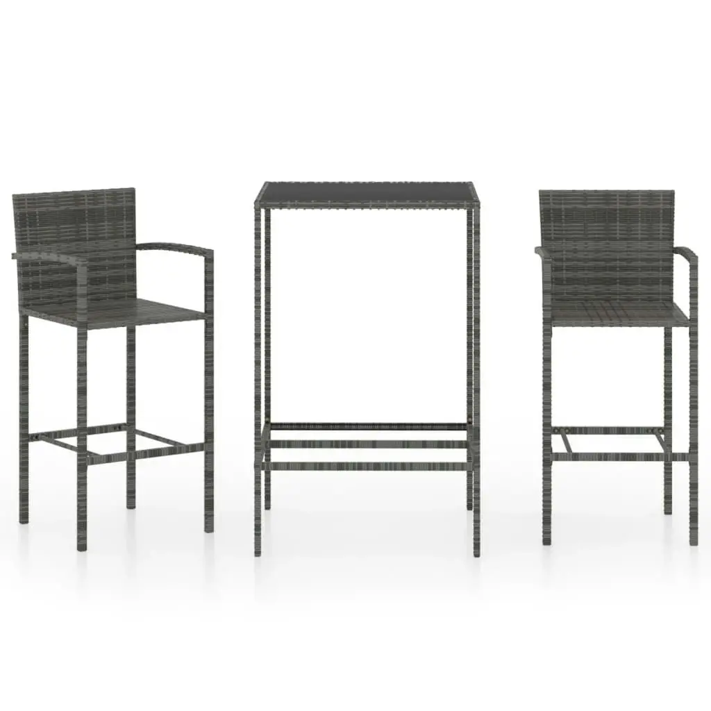 3 Piece Garden Bar Set Poly Rattan Grey 3064838