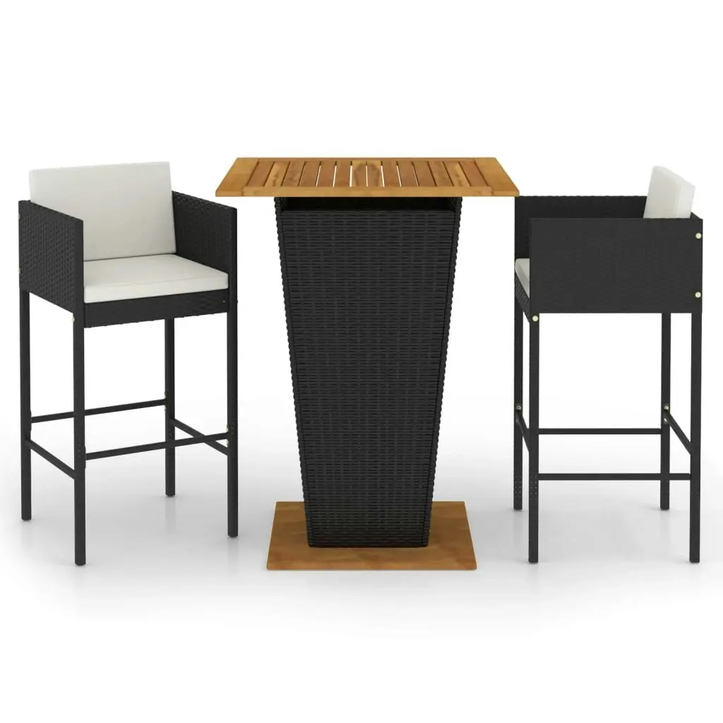 3 Piece Garden Bar Set with Cushions Poly Rattan Black 3094802