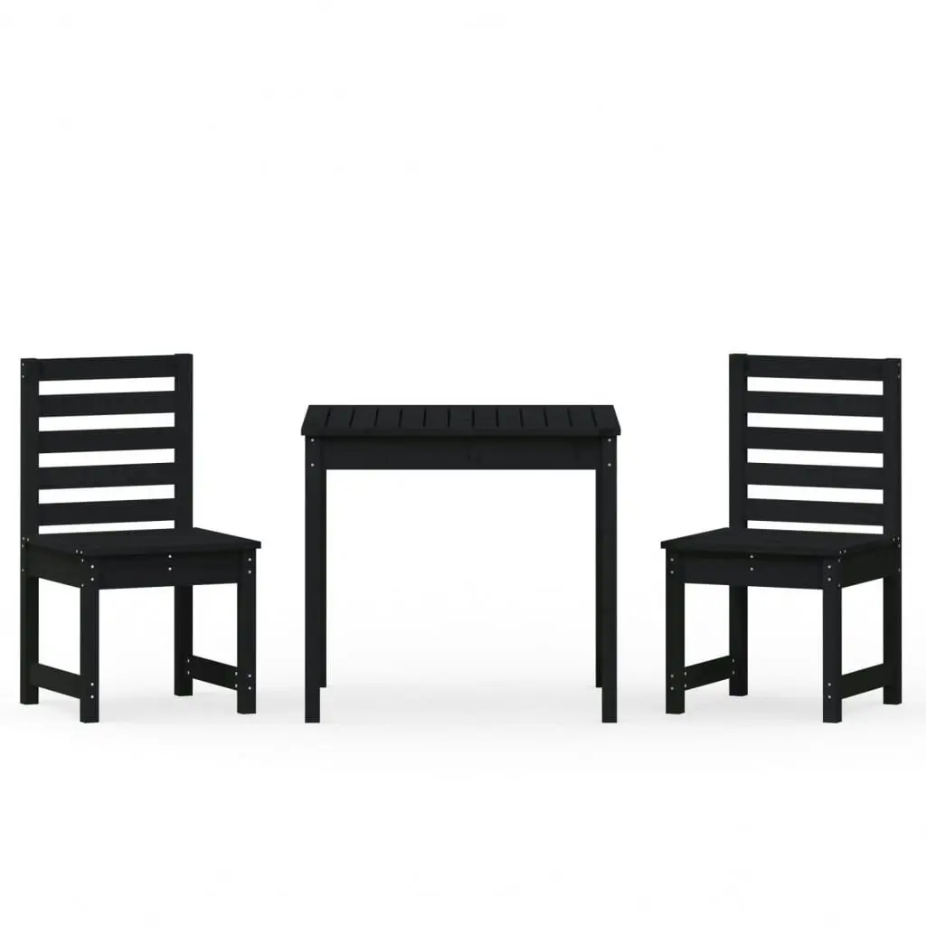 3 Piece Garden Bistro Set Black Solid Wood Pine 3154675