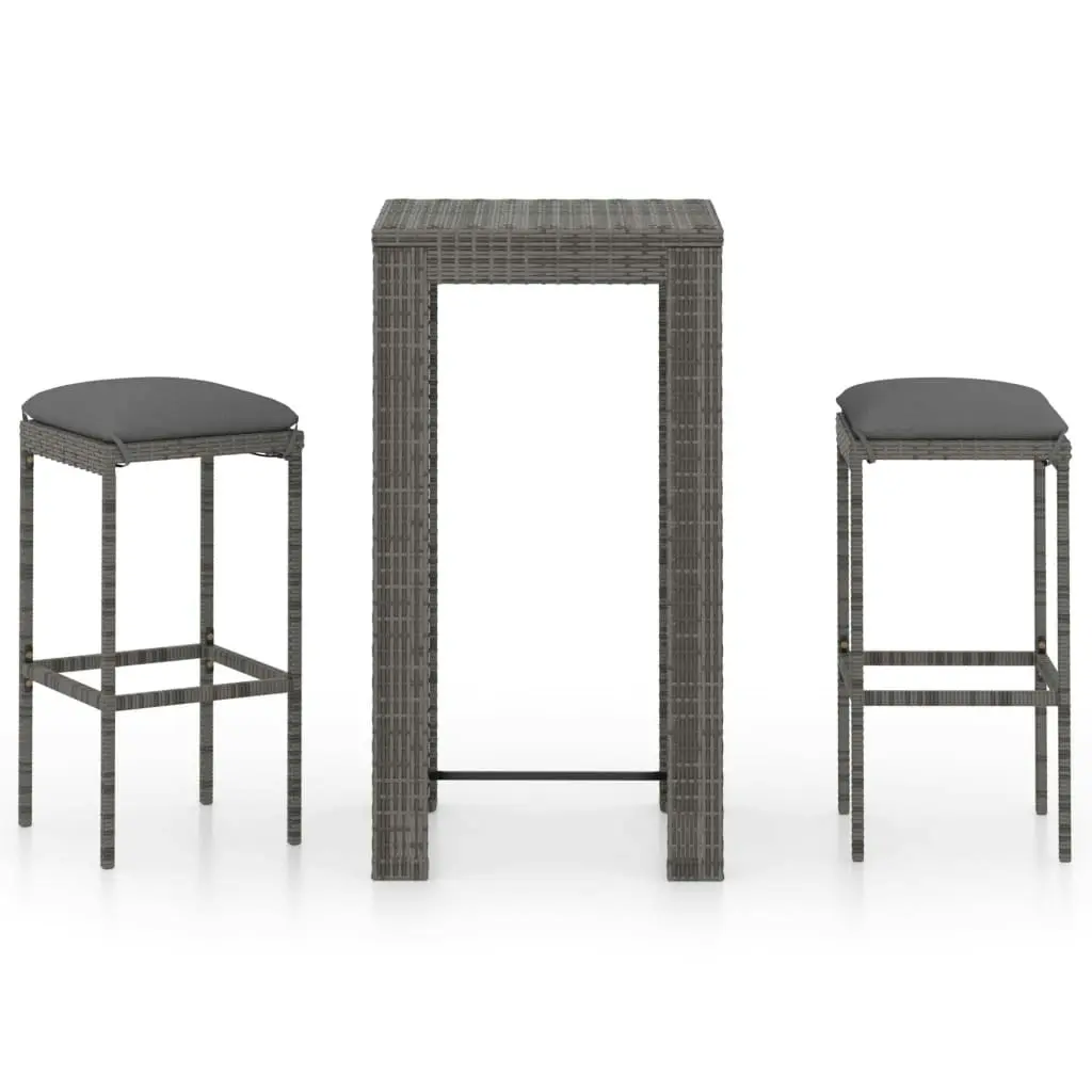 3 Piece Garden Bar Set with Cushions Poly Rattan Grey 3064776