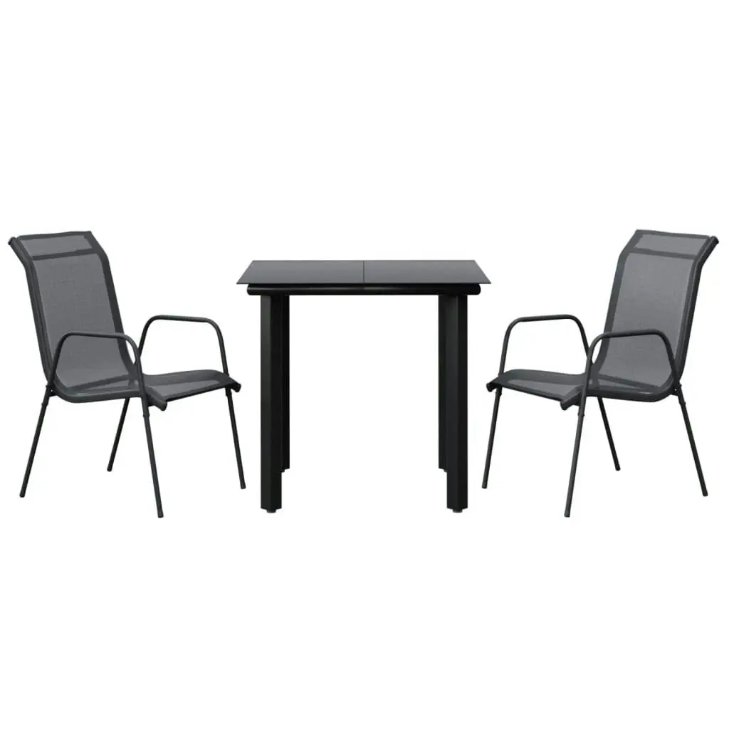 3 Piece Garden Dining Set Black Steel and Textilene 3200690