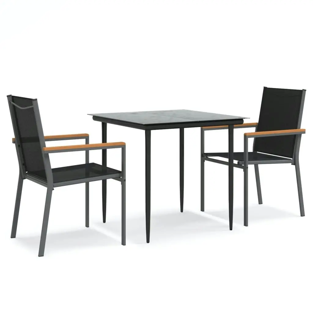 3 Piece Garden Dining Set Black Textilene and Steel 3187033