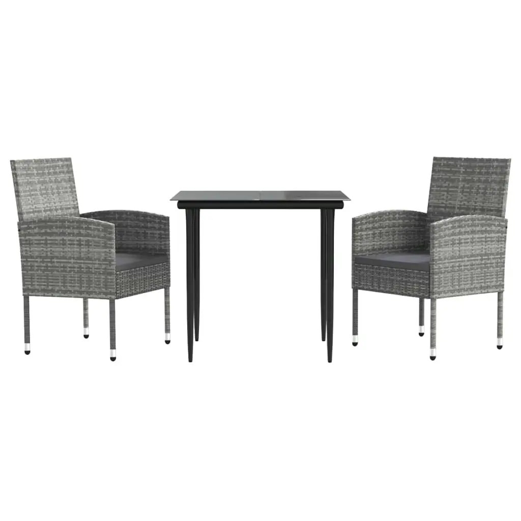 3 Piece Garden Dining Set Grey and Black Poly Rattan and Steel 3203320