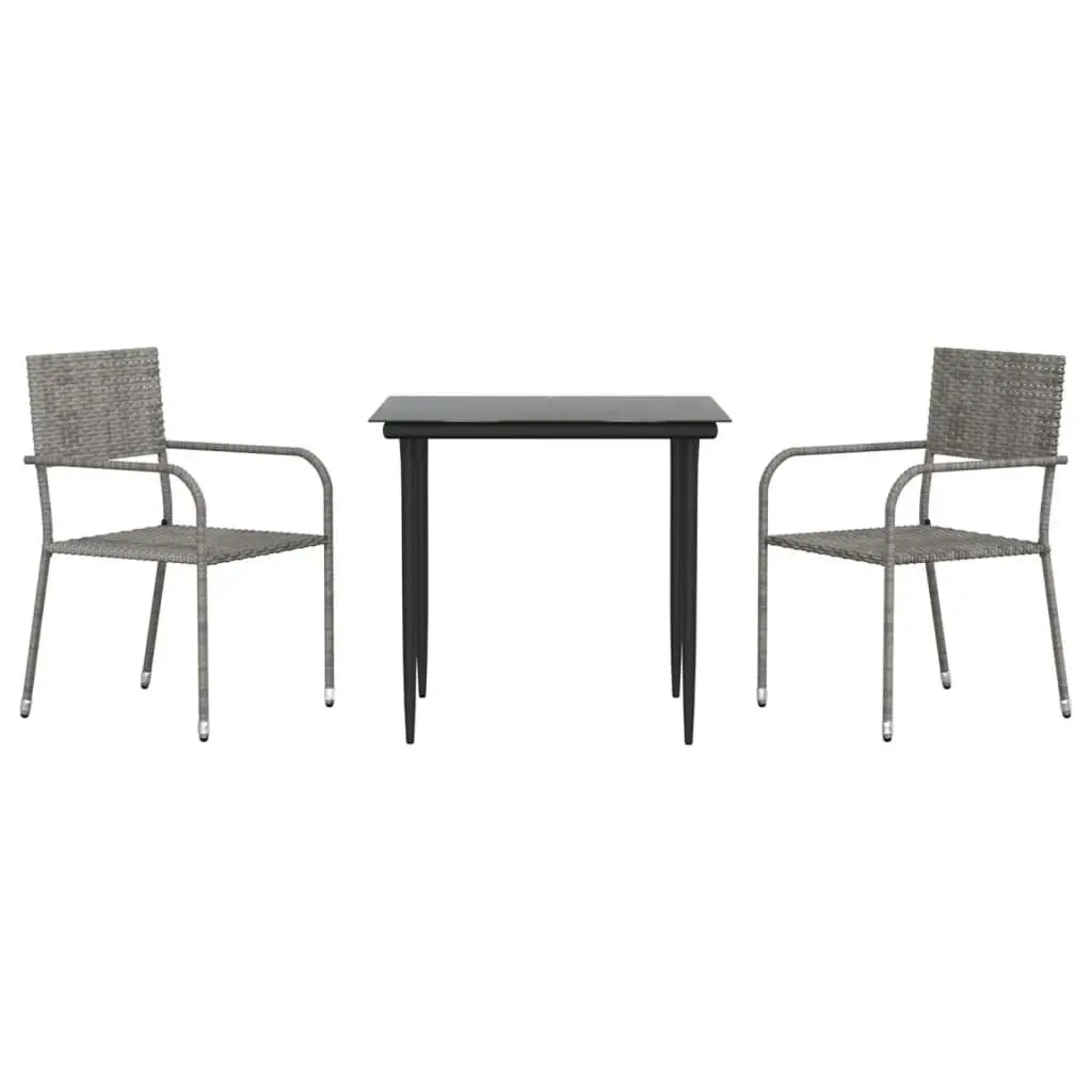 3 Piece Garden Dining Set Grey and Black Poly Rattan and Steel 3203288