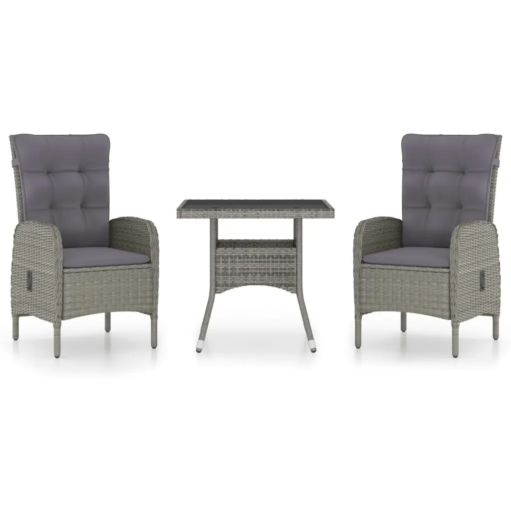 3 Piece Garden Dining Set Poly Rattan and Glass Grey 3058522