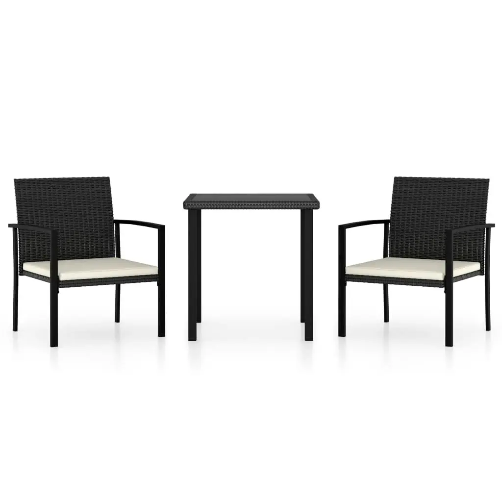 3 Piece Garden Dining Set Poly Rattan Black 3065705