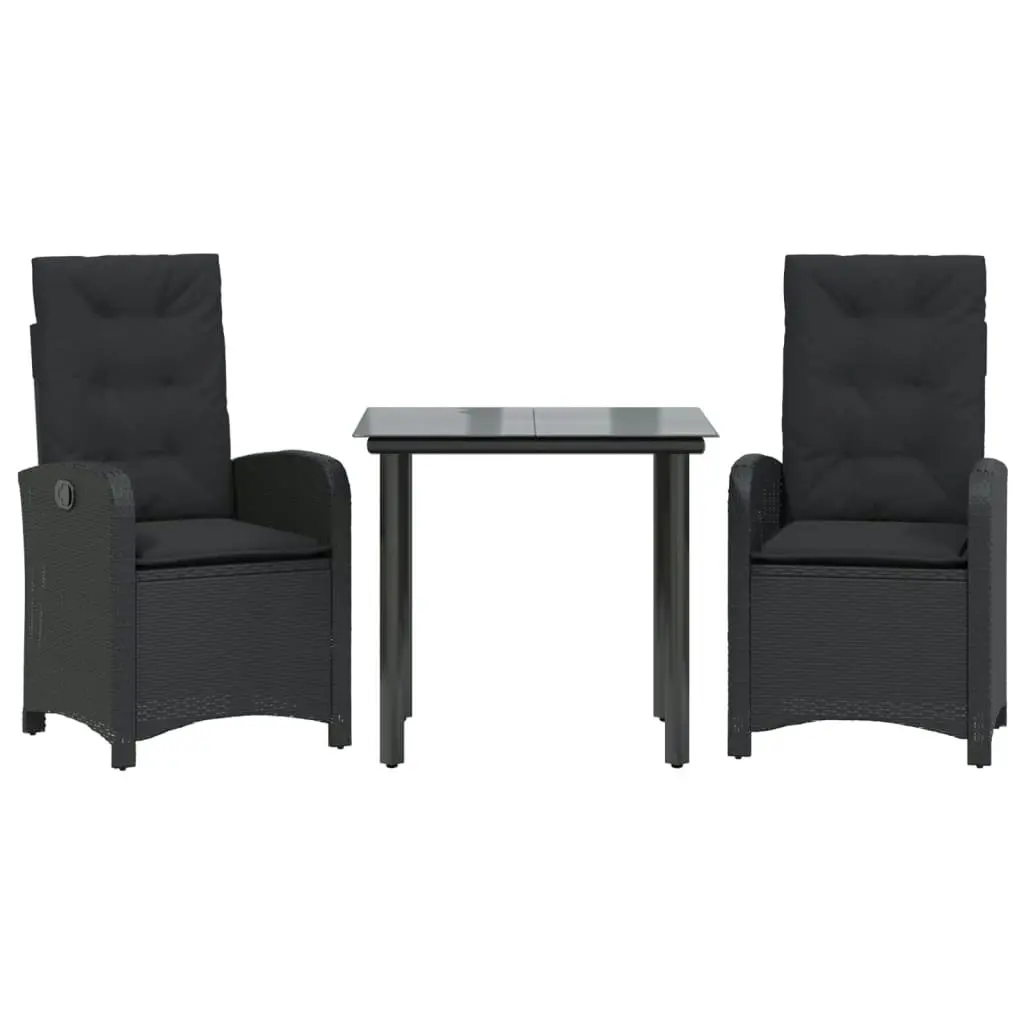 3 Piece Garden Dining Set with Cushions Black Poly Rattan 3212320