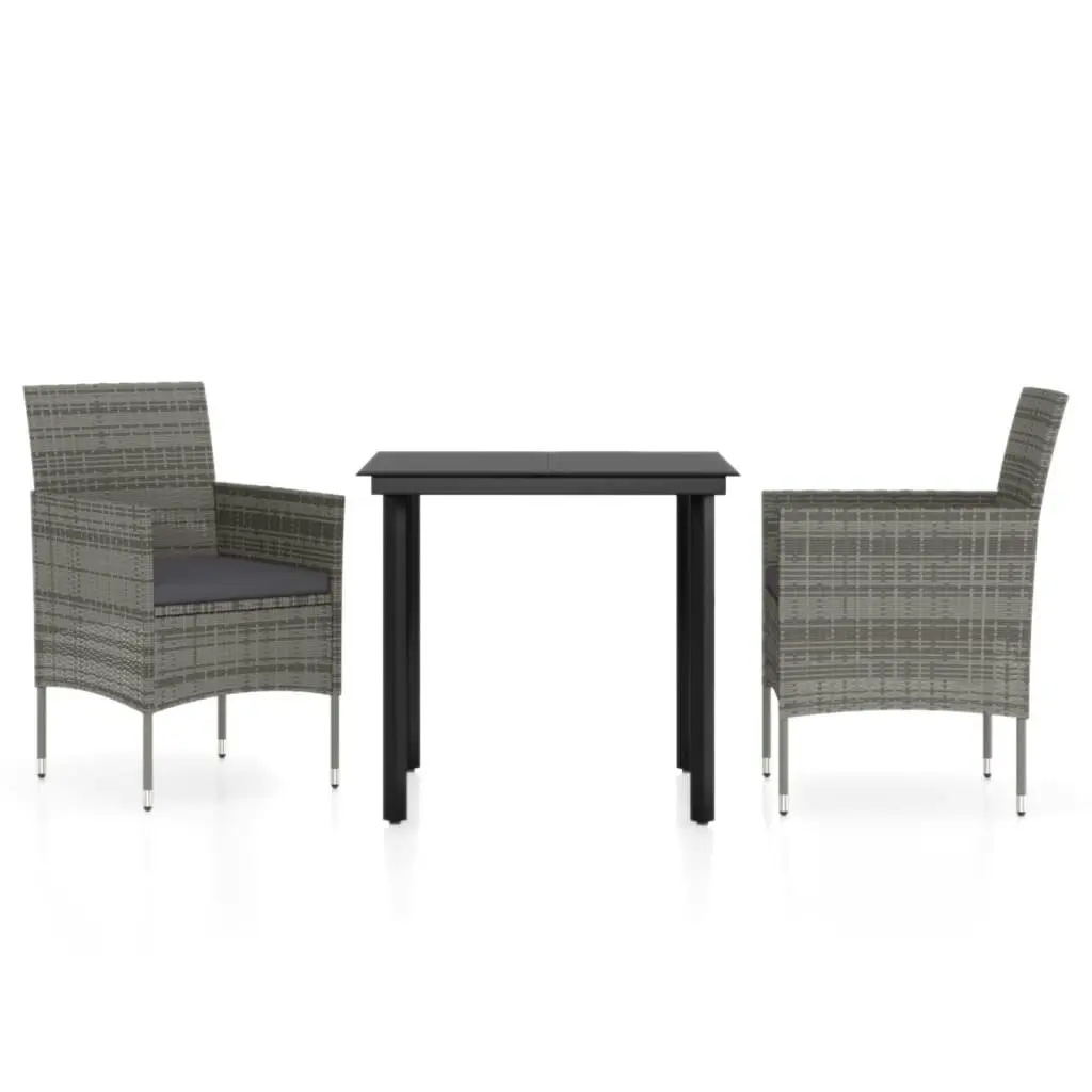 3 Piece Garden Dining Set with Cushions Grey and Black 3099287