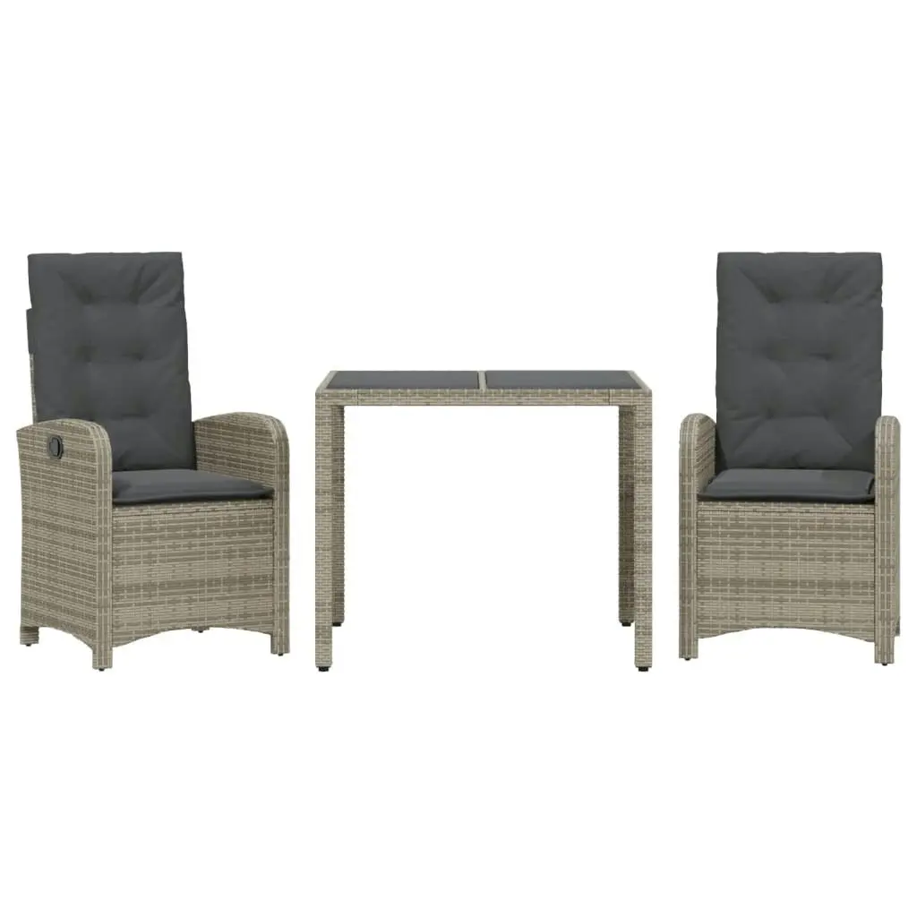 3 Piece Garden Dining Set with Cushions Grey Poly Rattan 3212212