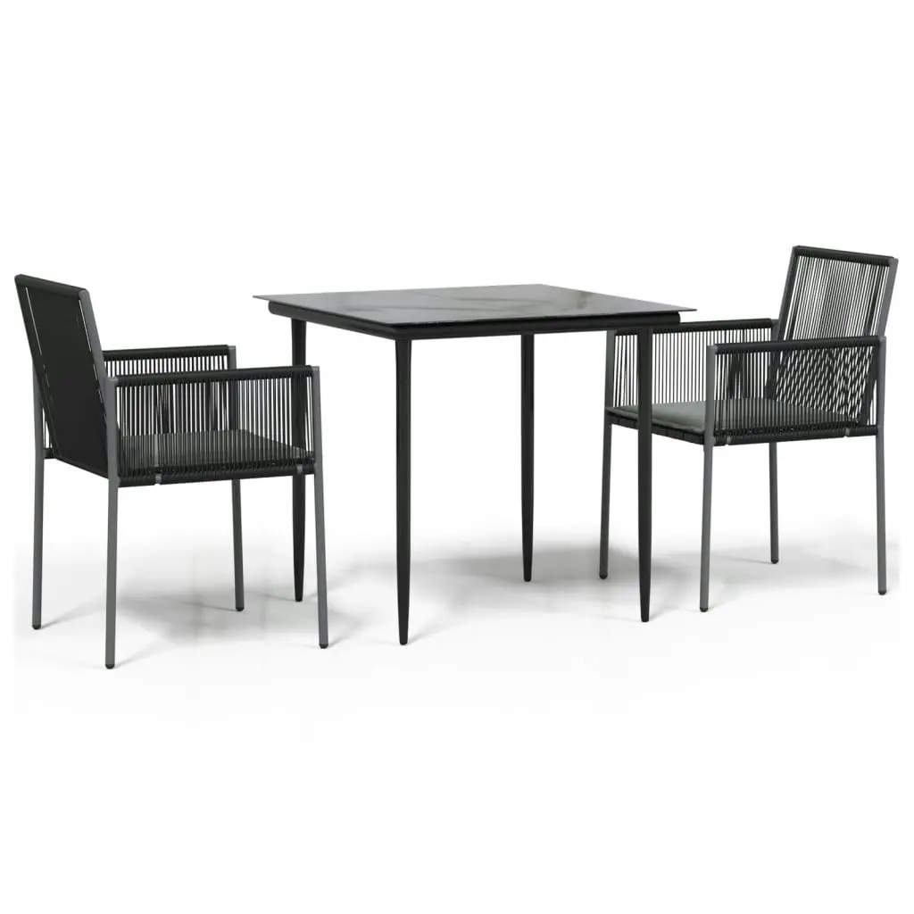 3 Piece Garden Dining Set with Cushions Black Poly Rattan and Steel 3187065