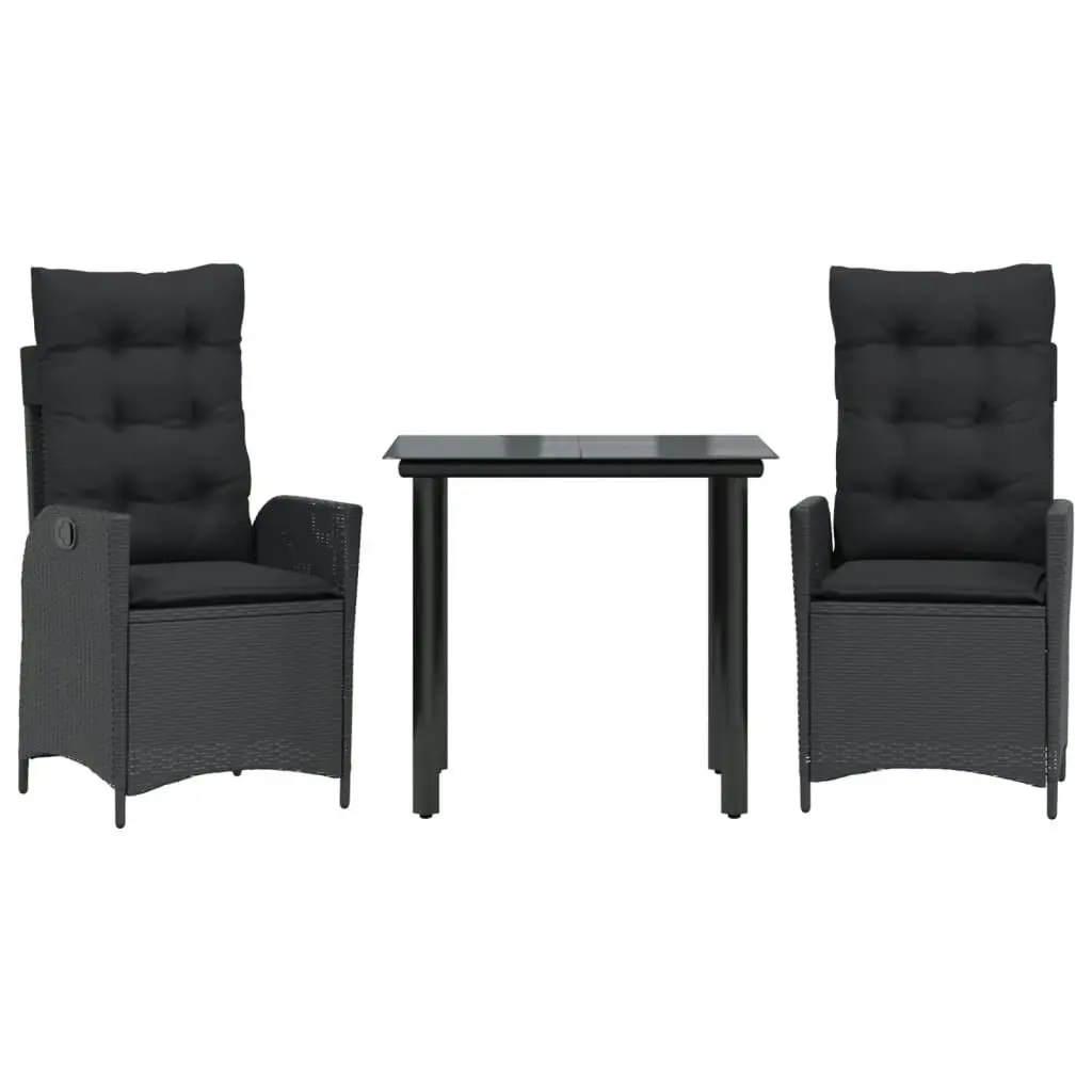 3 Piece Garden Dining Set with Cushions Black Poly Rattan 3213184