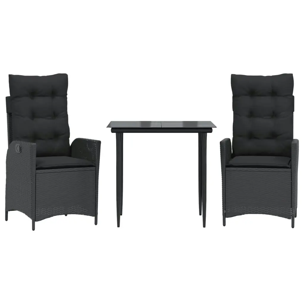 3 Piece Garden Dining Set with Cushions Black Poly Rattan 3213174