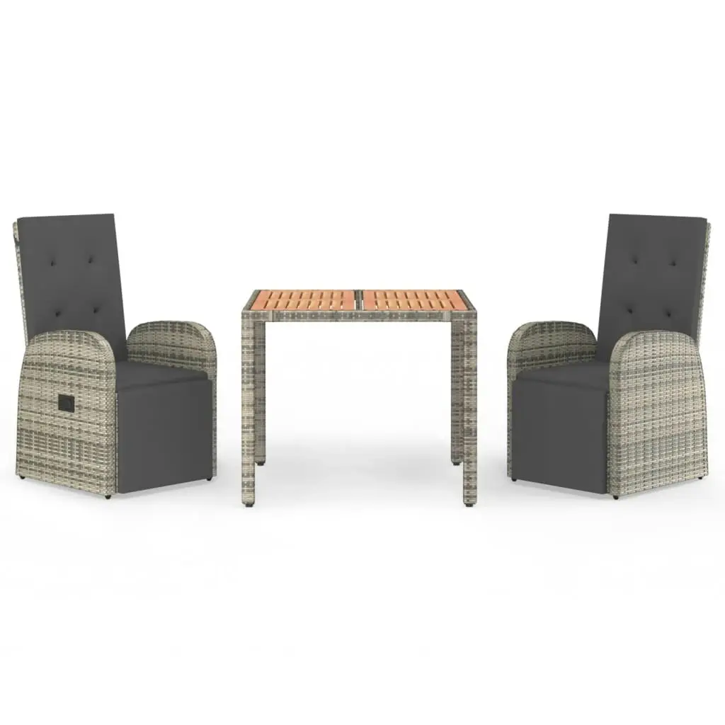 3 Piece Garden Dining Set with Cushions Grey Poly Rattan 3157591