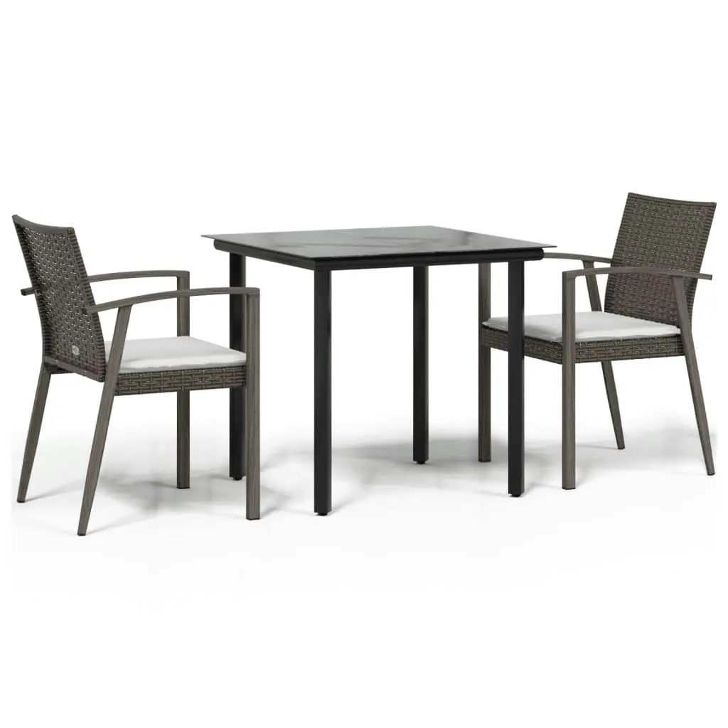 3 Piece Garden Dining Set with Cushions Poly Rattan and Steel 3186985