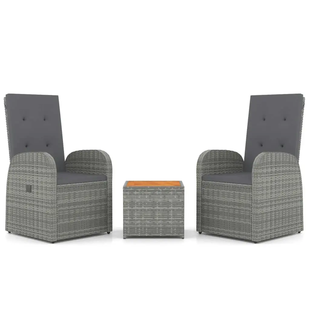 3 Piece Garden Lounge Set Grey Poly Rattan&Solid Wood Acacia 3157655