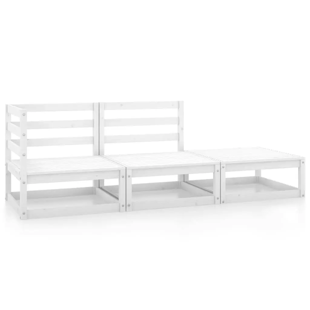 3 Piece Garden Lounge Set White Solid Pinewood 805701