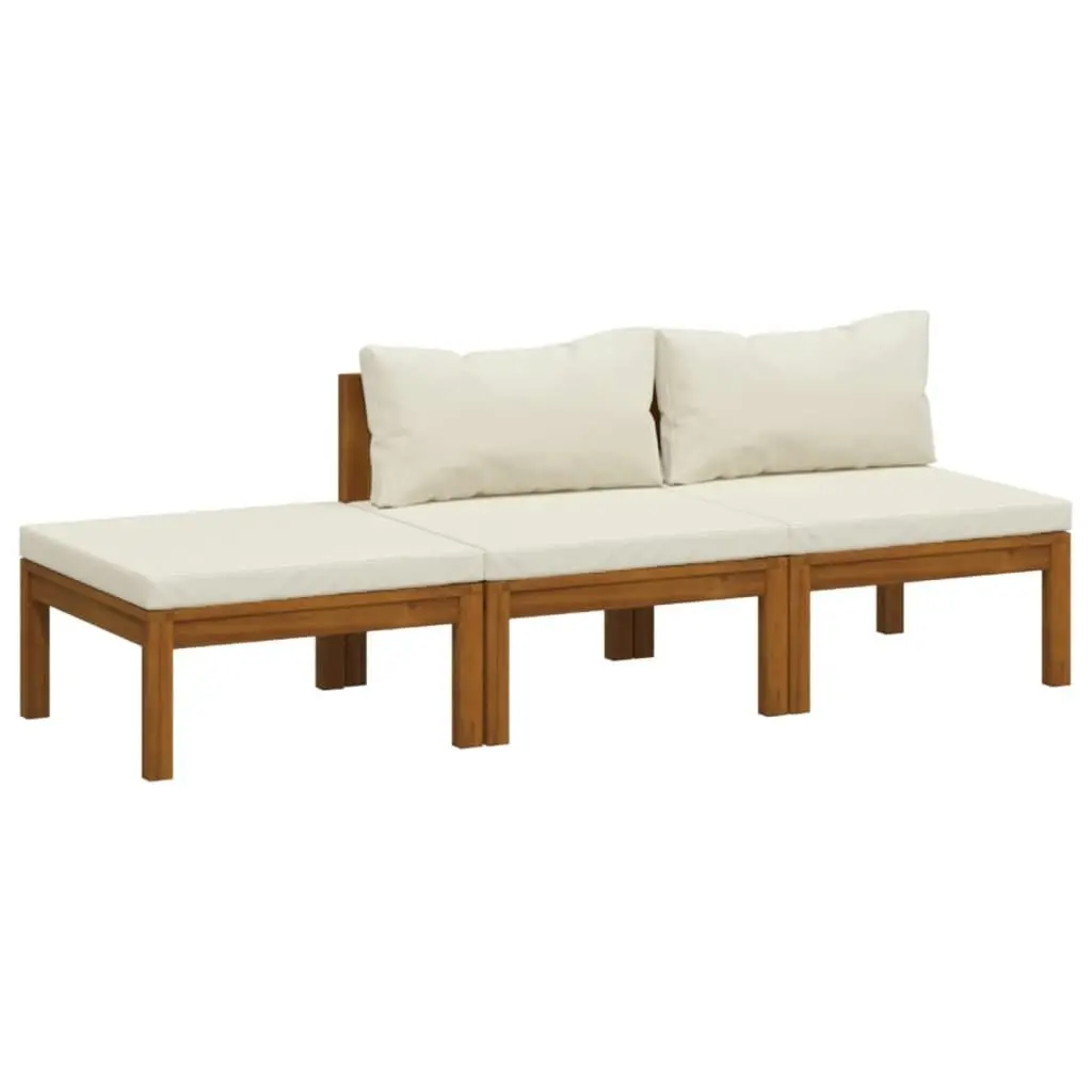 3 Piece Garden Lounge Set with Cream Cushion Solid Acacia Wood 3086952