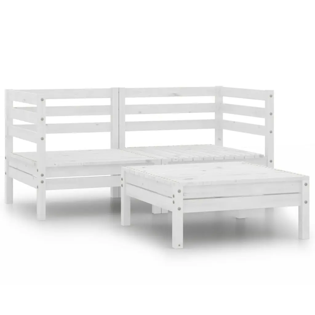 3 Piece Garden Lounge Set White Solid Pinewood 3082393