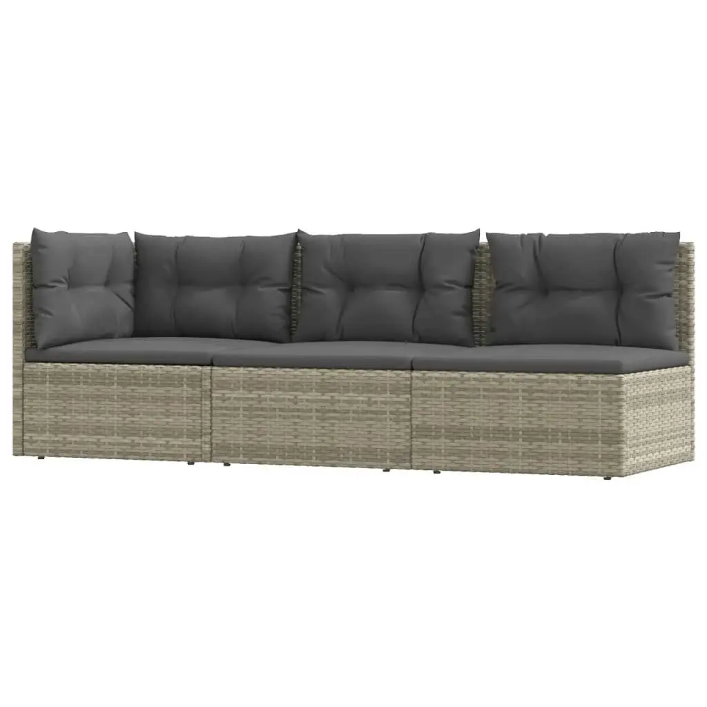 3 Piece Garden Lounge Set with Cushions Grey Poly Rattan 319605