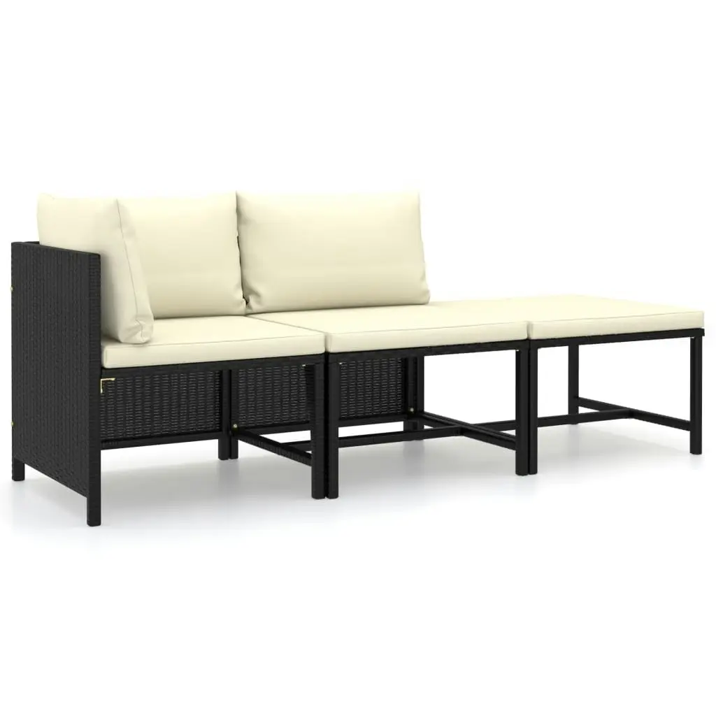 3 Piece Garden Lounge Set with Cushions Poly Rattan Black 3059778