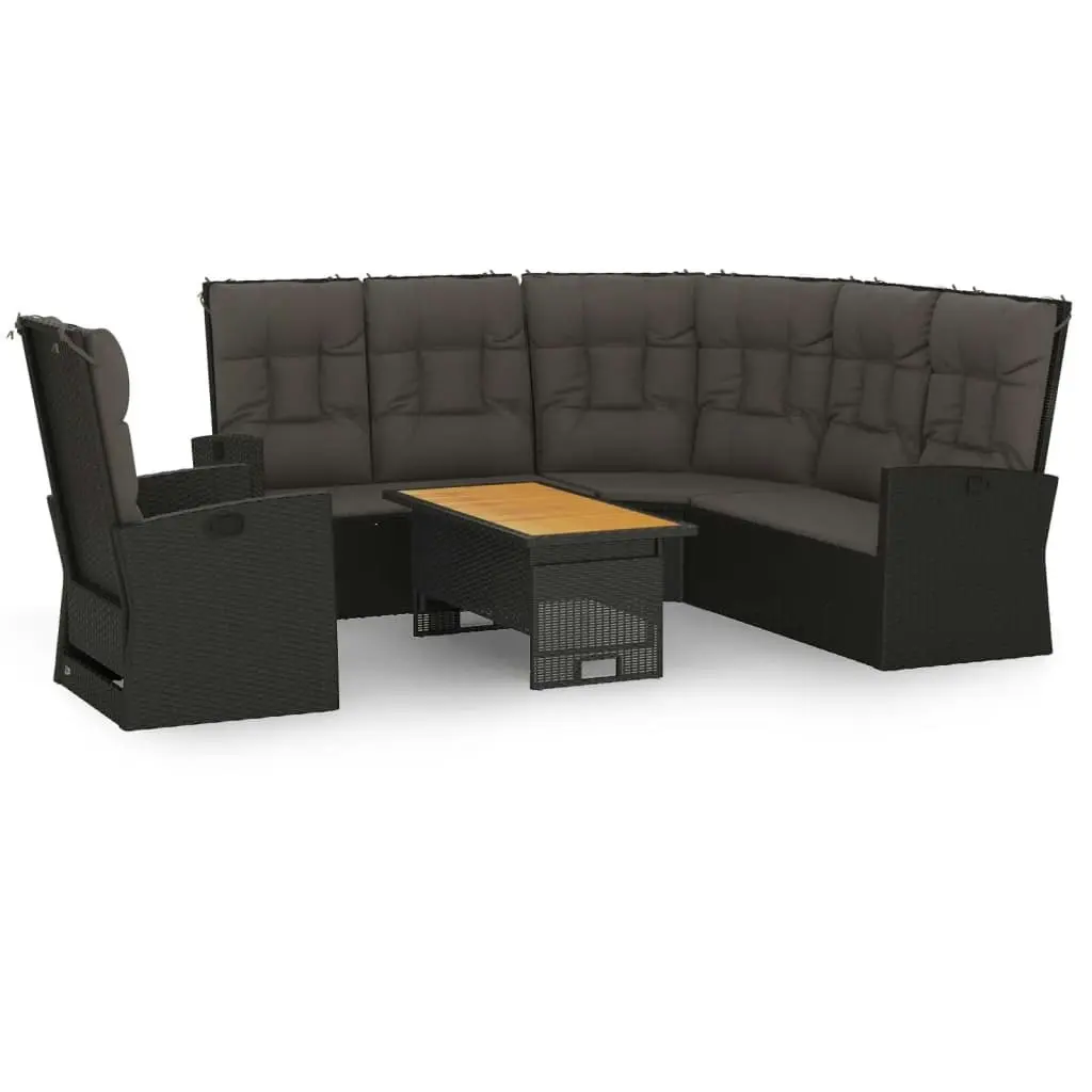 3 Piece Garden Lounge Set with Cushions Black Poly Rattan 362177