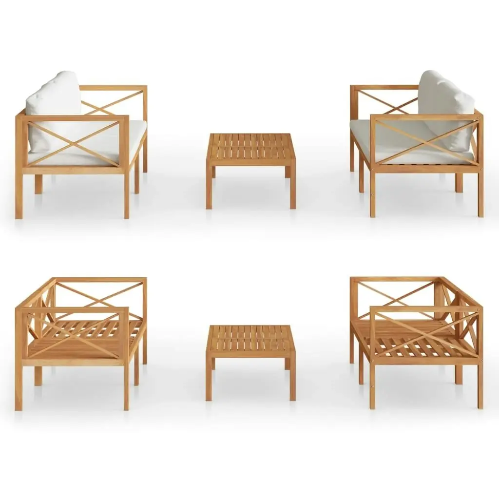 3 Piece Garden Lounge Set with Cushions Solid Wood Teak 3087257