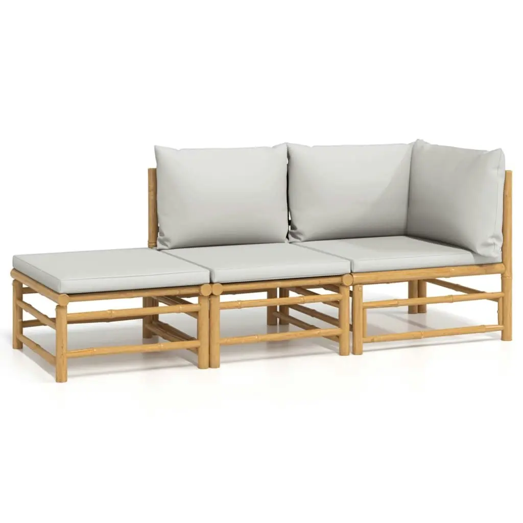 3 Piece Garden Lounge Set with Light Grey Cushions Bamboo 3155108