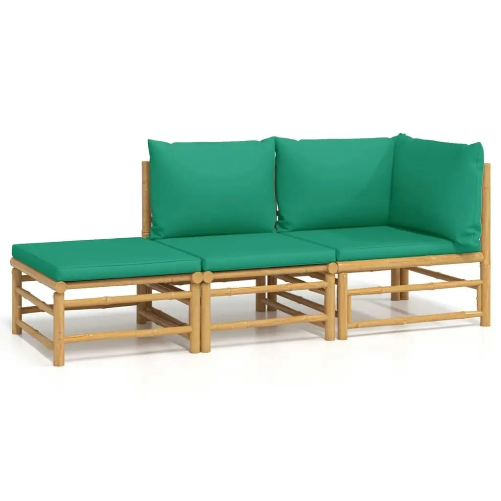 3 Piece Garden Lounge Set with Green Cushions  Bamboo 3155172