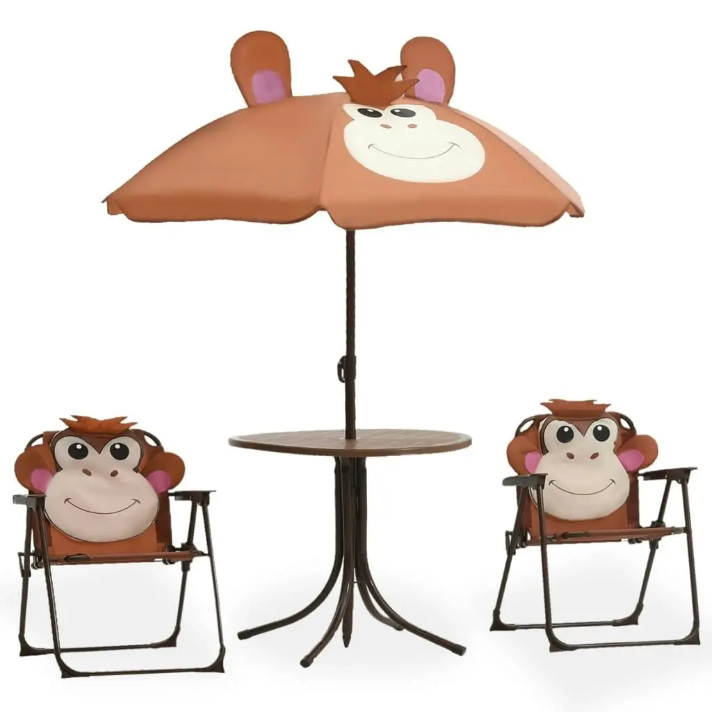 3 Piece Kids' Garden Bistro Set with Parasol Brown 48099