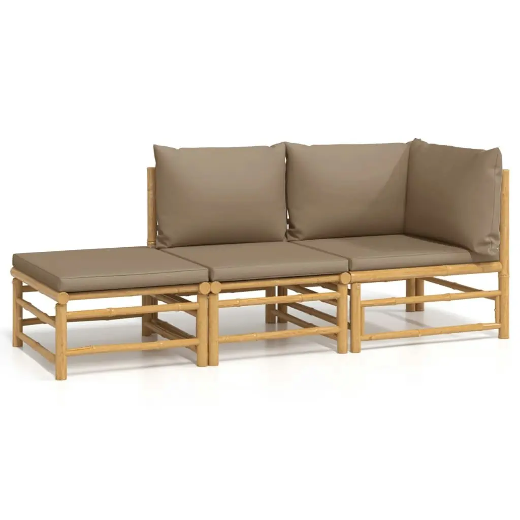 3 Piece Garden Lounge Set with Taupe Cushions  Bamboo 3155140