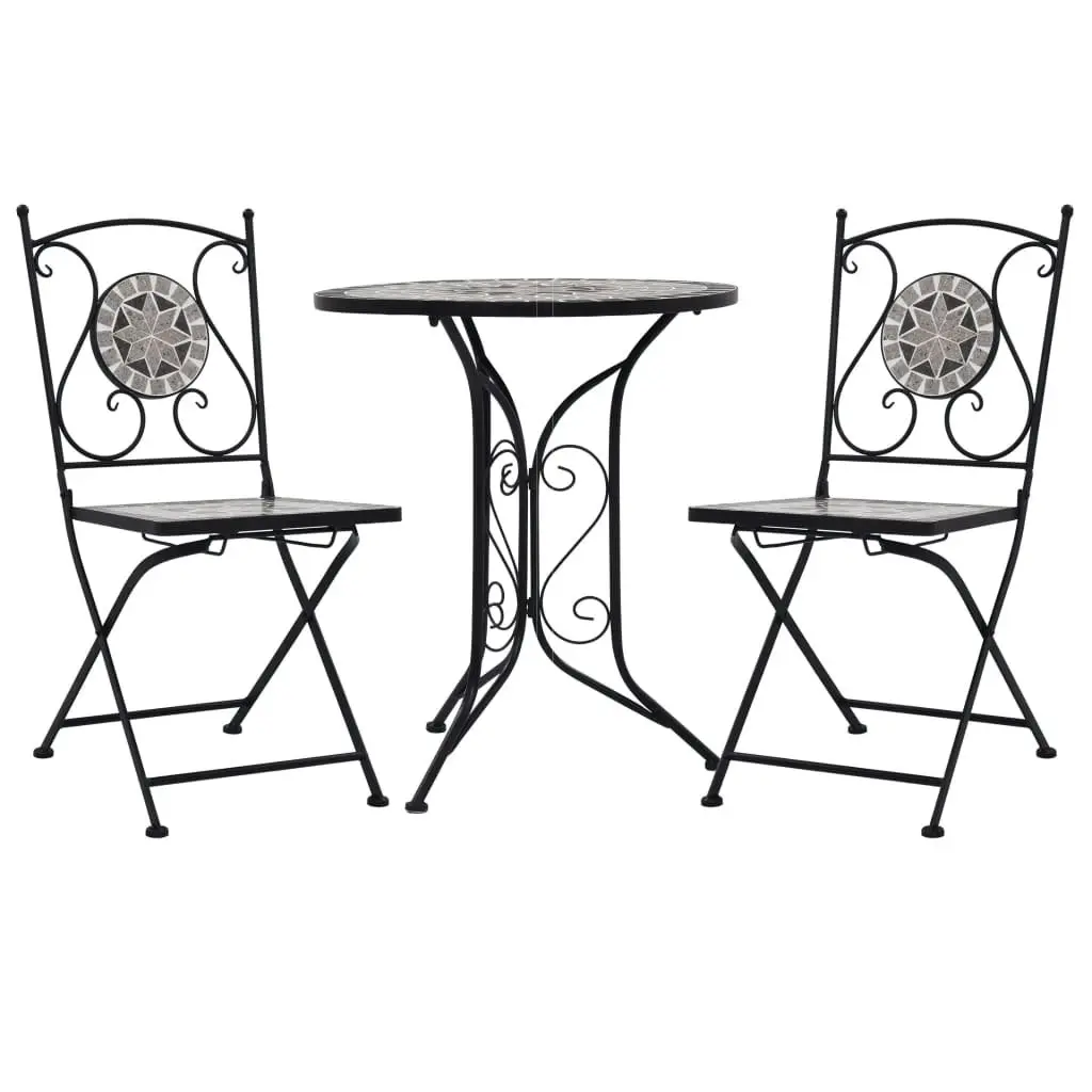 3 Piece Mosaic Bistro Set Ceramic Tile Grey 279690